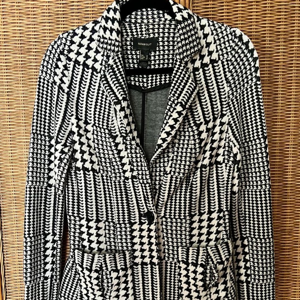 MANGO SUIT Cotton Wool Black/White Print Jacket Long Sleeve - Size: S